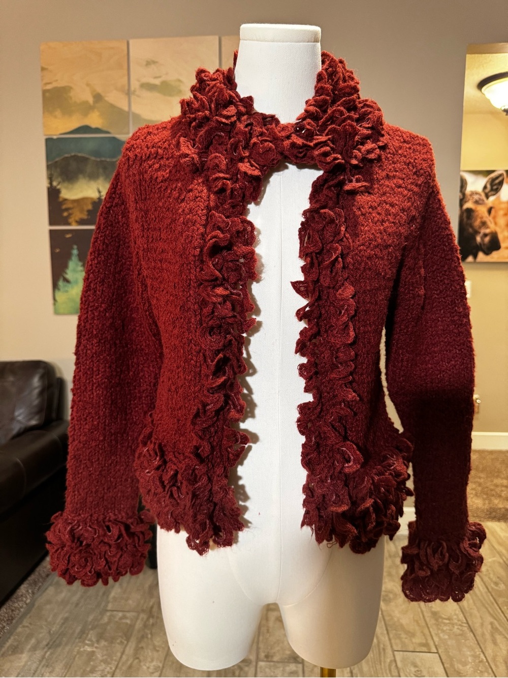 Zara Rust Ruffle-Trim Teddy Jacket - Picture 2 of 4